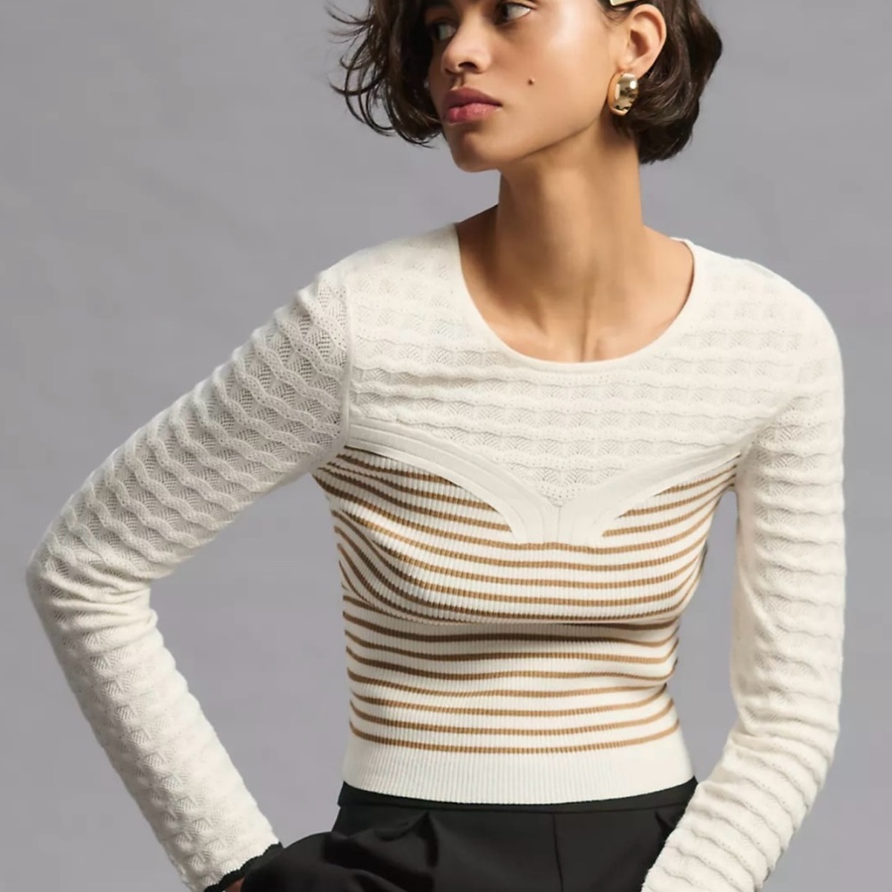 Maeve Cream and Brown Striped Sweater